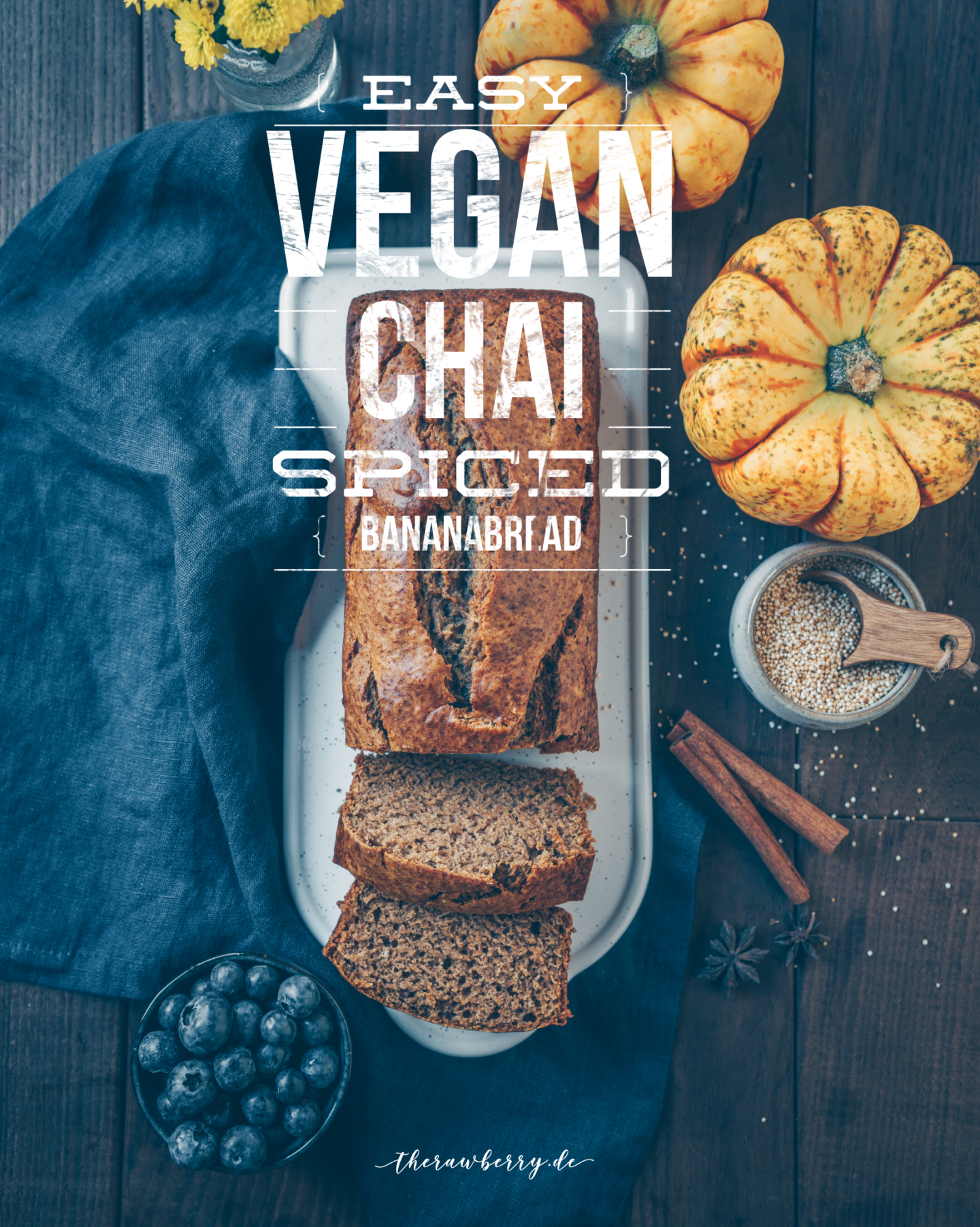 therawberry, banana, baking, cooking, healthy, backen, lecker, gesund, delicious, easy, einfach, banane, bananenbrot, banana bread, sweets, süßes, dessert, nachtisch, vegan, diet, diät, ohne Zucker, einfach, chai, chai spiced, chai Gewürze, winter, weihnachten, Herbst, autumn, fall, christmas, pumpkin, kürbis