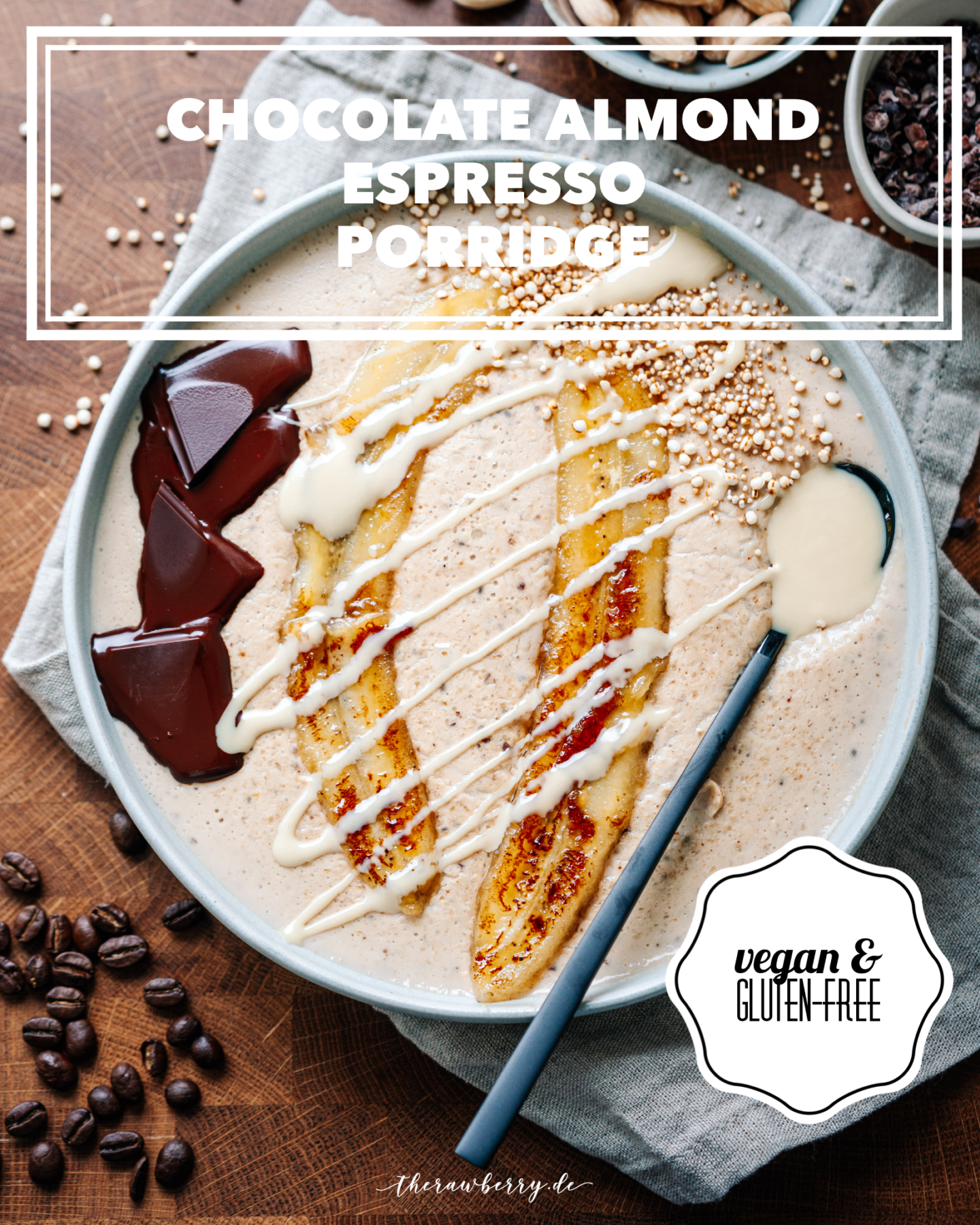 chocolate, schokolade, nachtisch, dessert, breakfast, frühstück, food photography, food, essen, fotografie, therawberry, marei dorfschmidt, porridge, vegan, haferbrei, glutenfree, glutenfrei, dairyfree, laktosefrei, diet, healthy, gesund, lecker, delicious, recipe, rezept, blogger, fitness, fit, protein rich, proteinreich, vegan protein, Plant-based, almond butter, mandamus, fried banana, gebratene banane